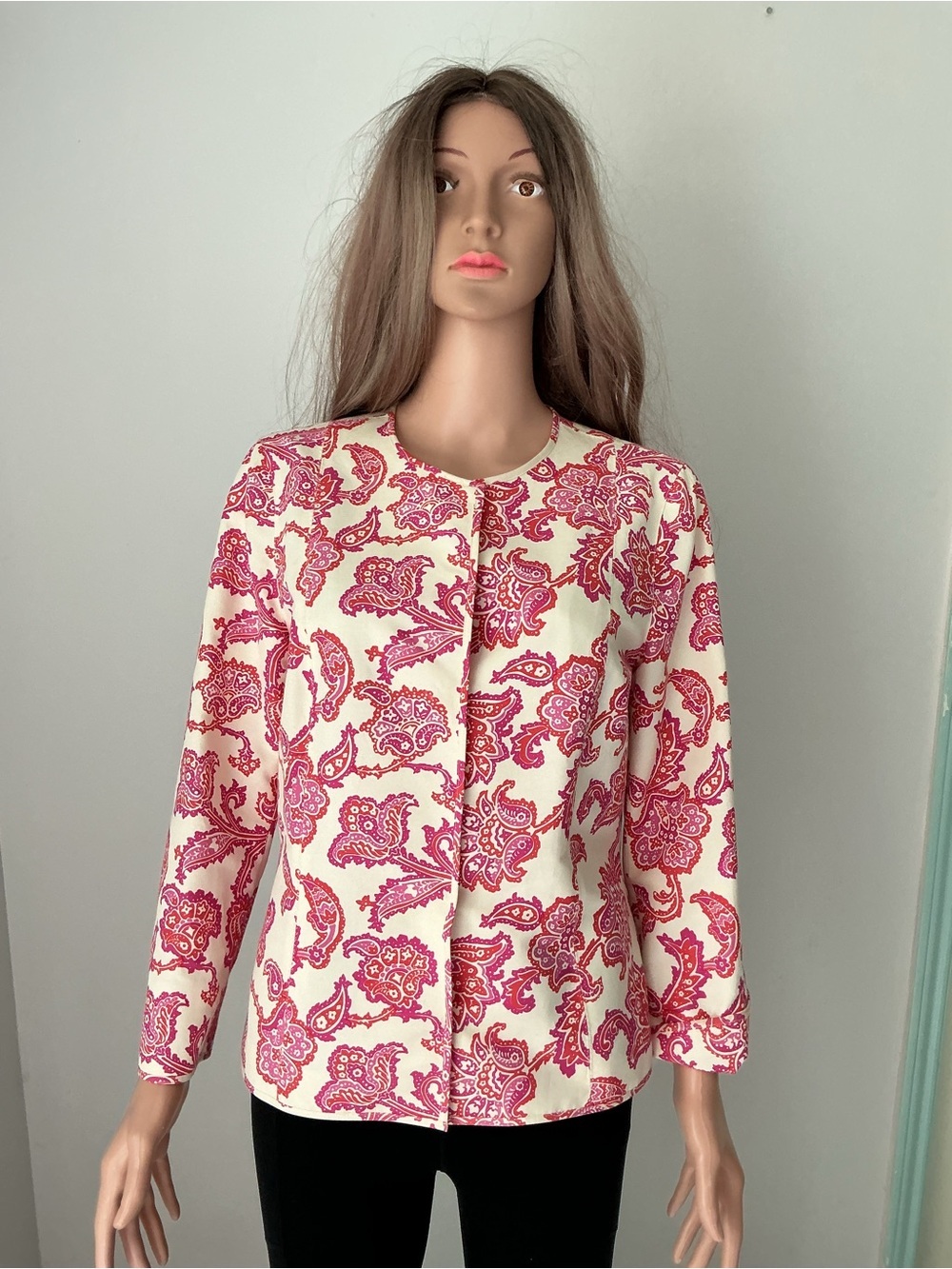 Cream and Pink Paisley Button-Front Jacket